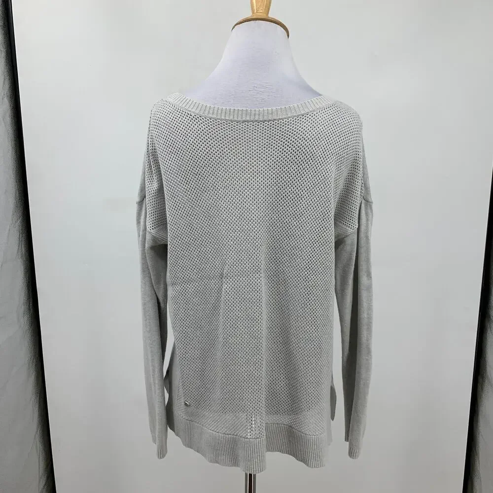 Lululemon Sweater Womens 8 Gray Well Being Open Knit Back Side Slits Pullover
